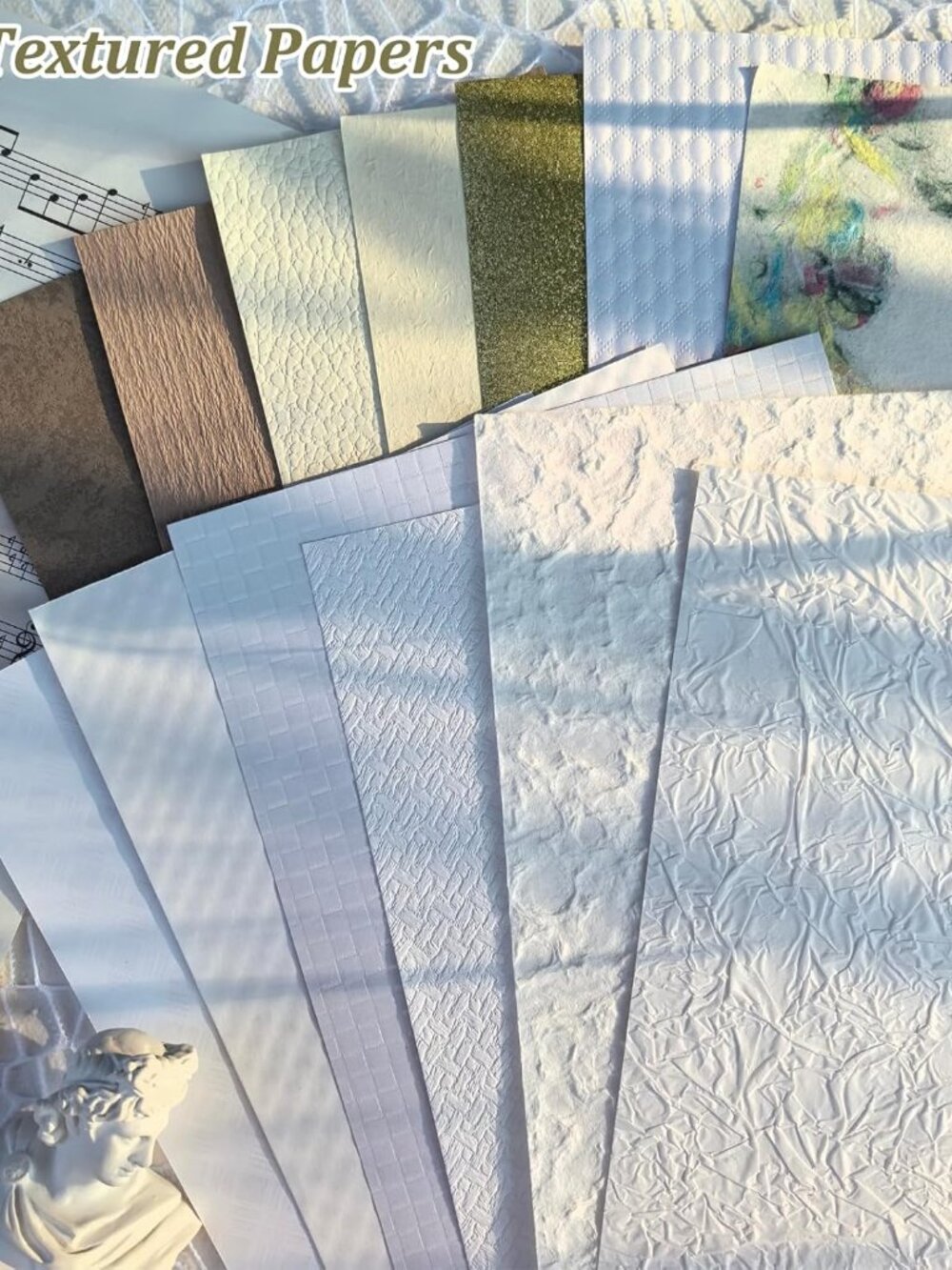 20 Unique A5 Textured Scrapbook Paper & Mesh Fabric Set, Handmade Craft Paper fo - Picture 3 of 8